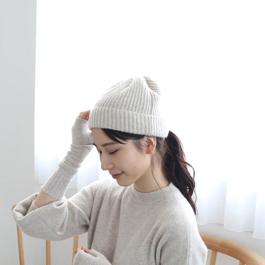 Cashmere knit fullcardigan beanie