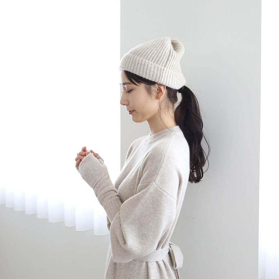 Cashmere knit fullcardigan beanie
