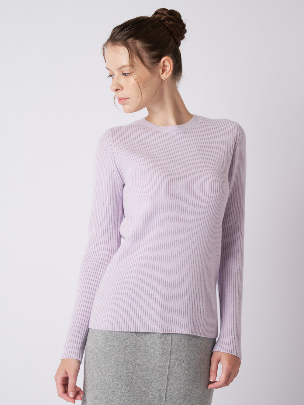 Cashmere rib knit crew-neck sweater