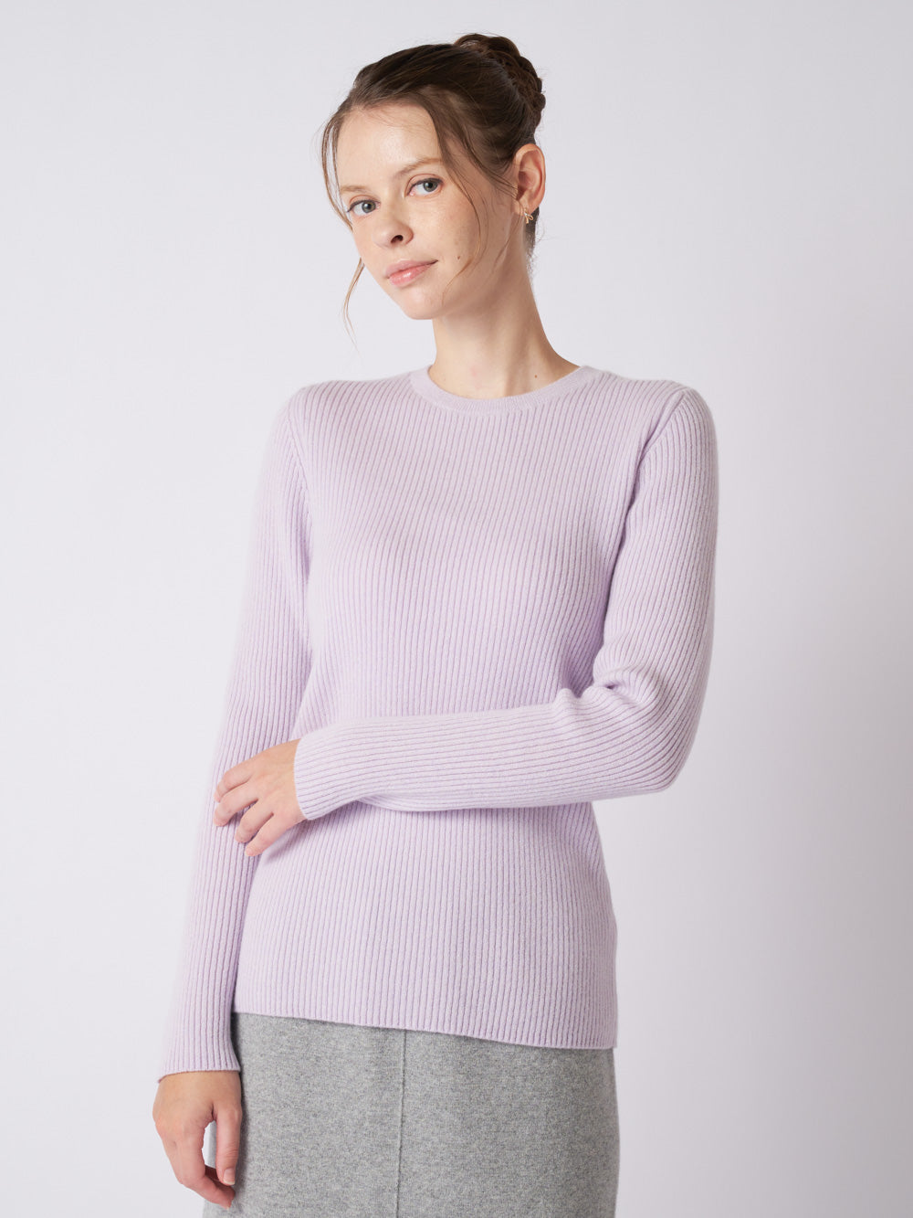 Cashmere rib knit crew-neck sweater