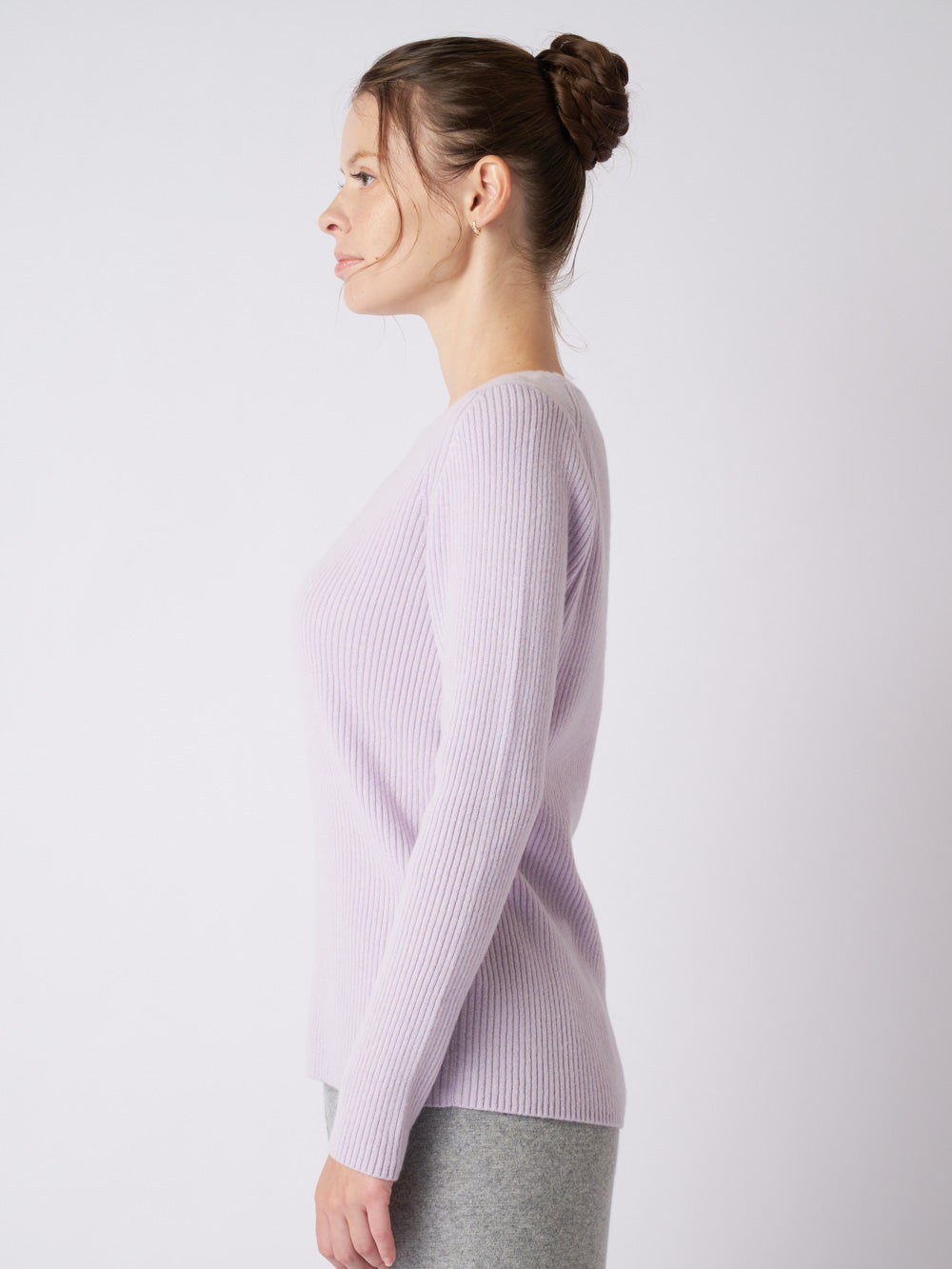 Cashmere rib knit crew-neck sweater