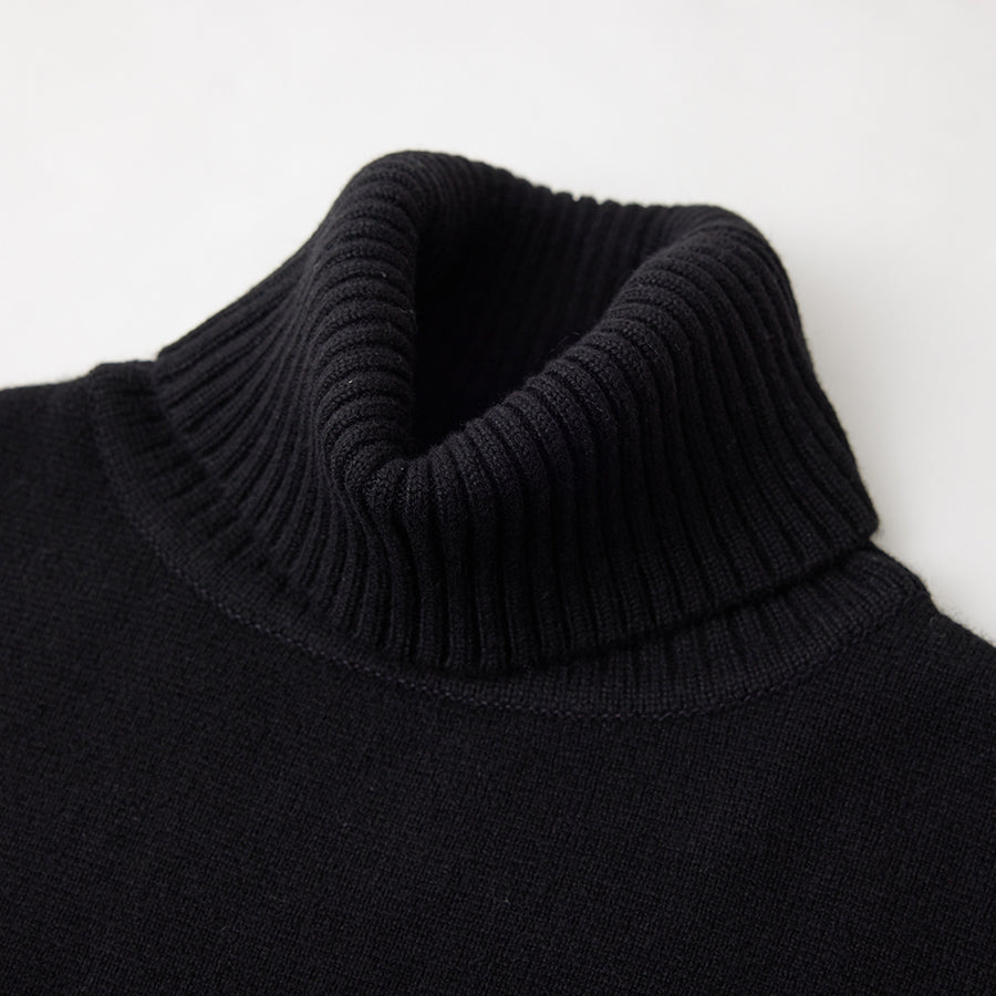 Personalized custom order of women's Japanese luxury cashmere knit milano-rib turtleneck dress