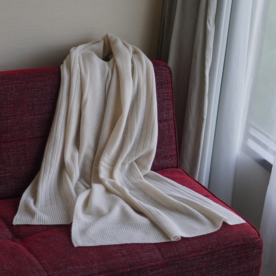 Cashmere knit angel's rib stole (177cm × 63.5cm)