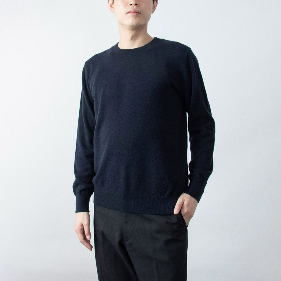 Personalized custom order of men's Japanese luxury baby cashmere knit crew-neck sweater
