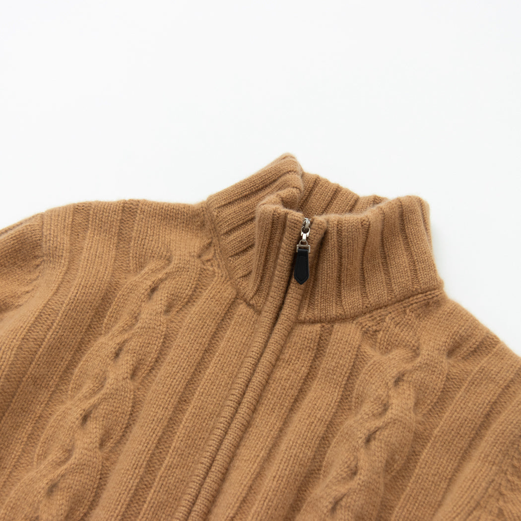 Cashmere cable full-zip jacket