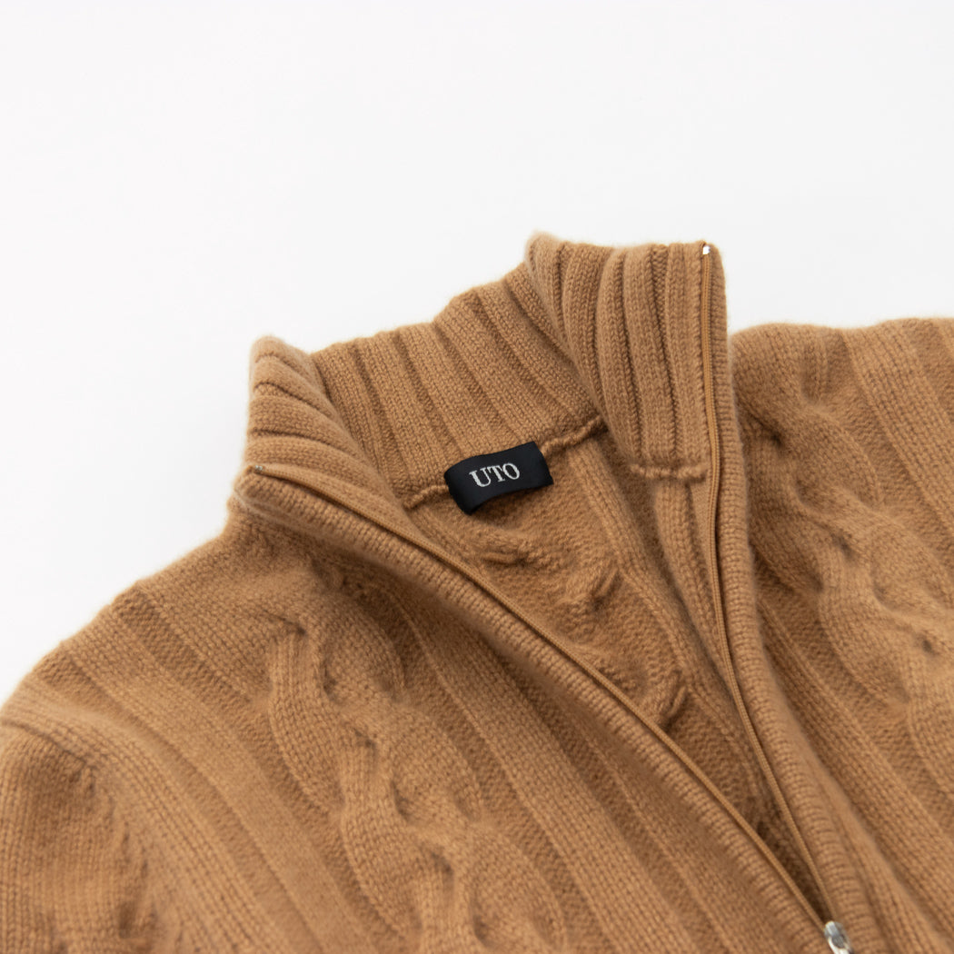Cashmere cable full-zip jacket