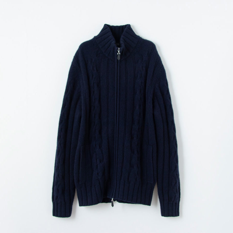 Personalized custom order of men's Japanese luxury cashmere knit cable full-zip jacket