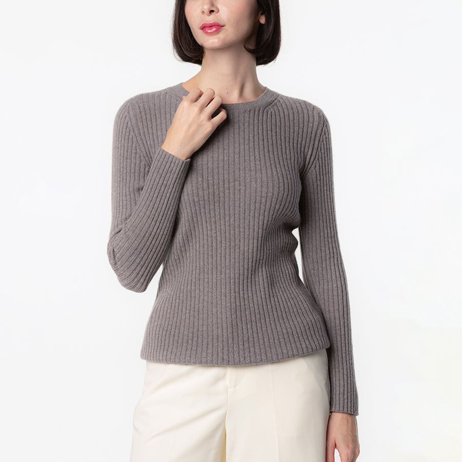 Personalized custom order of women's Japanese luxury cashmere knit rib crew-neck sweater