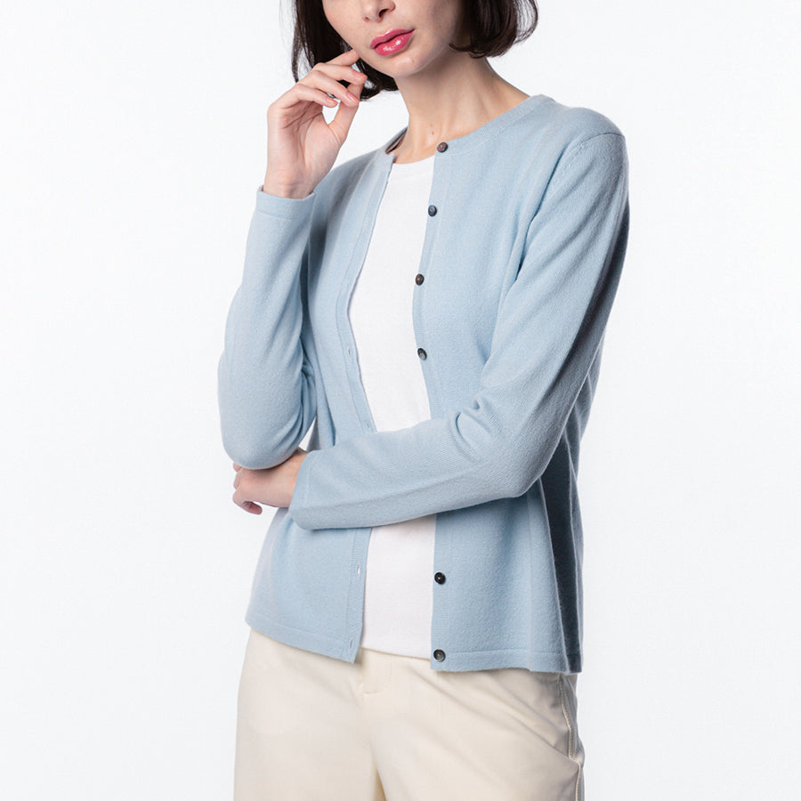 Personalized custom order of women's Japanese luxury cashmere knit crew-neck cardigan