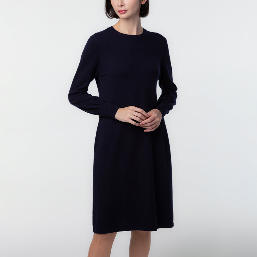 Personalized custom order of women's Japanese luxury cashmere knit crew-neck dress