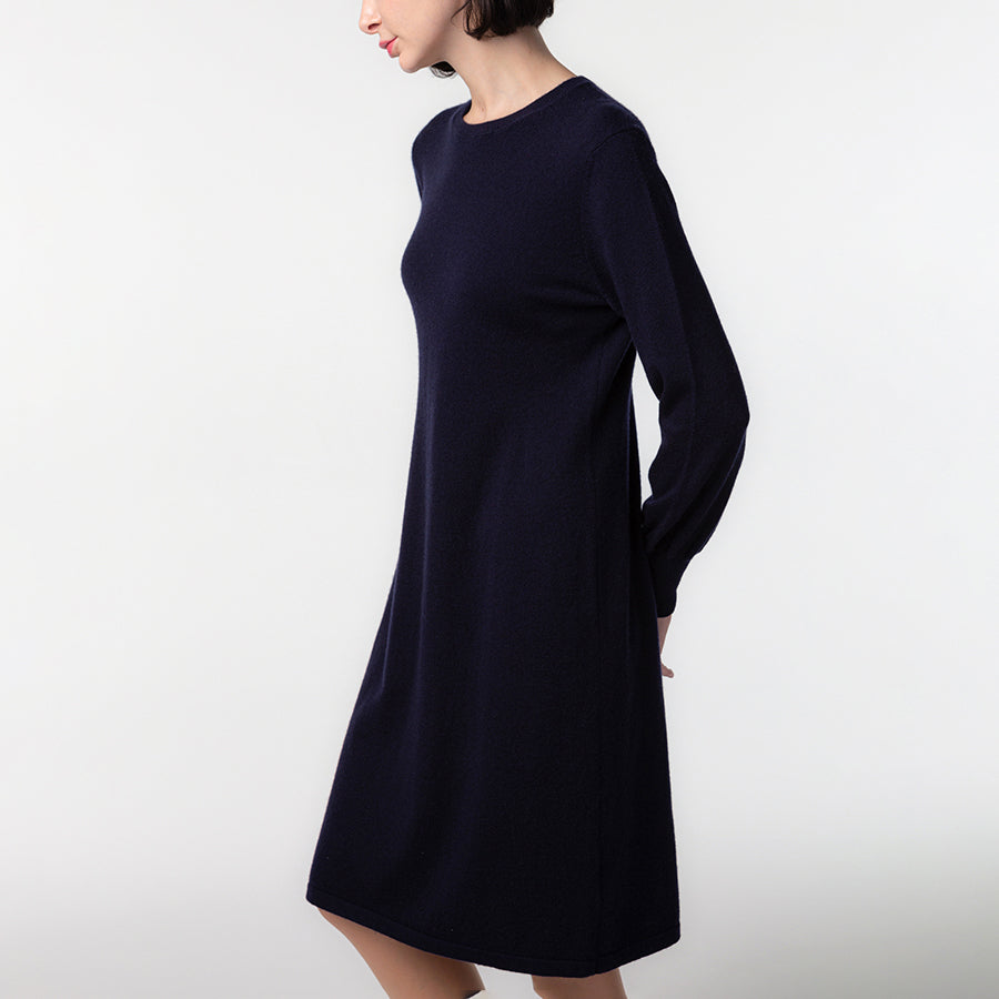 Personalized custom order of women's Japanese luxury cashmere knit crew-neck dress
