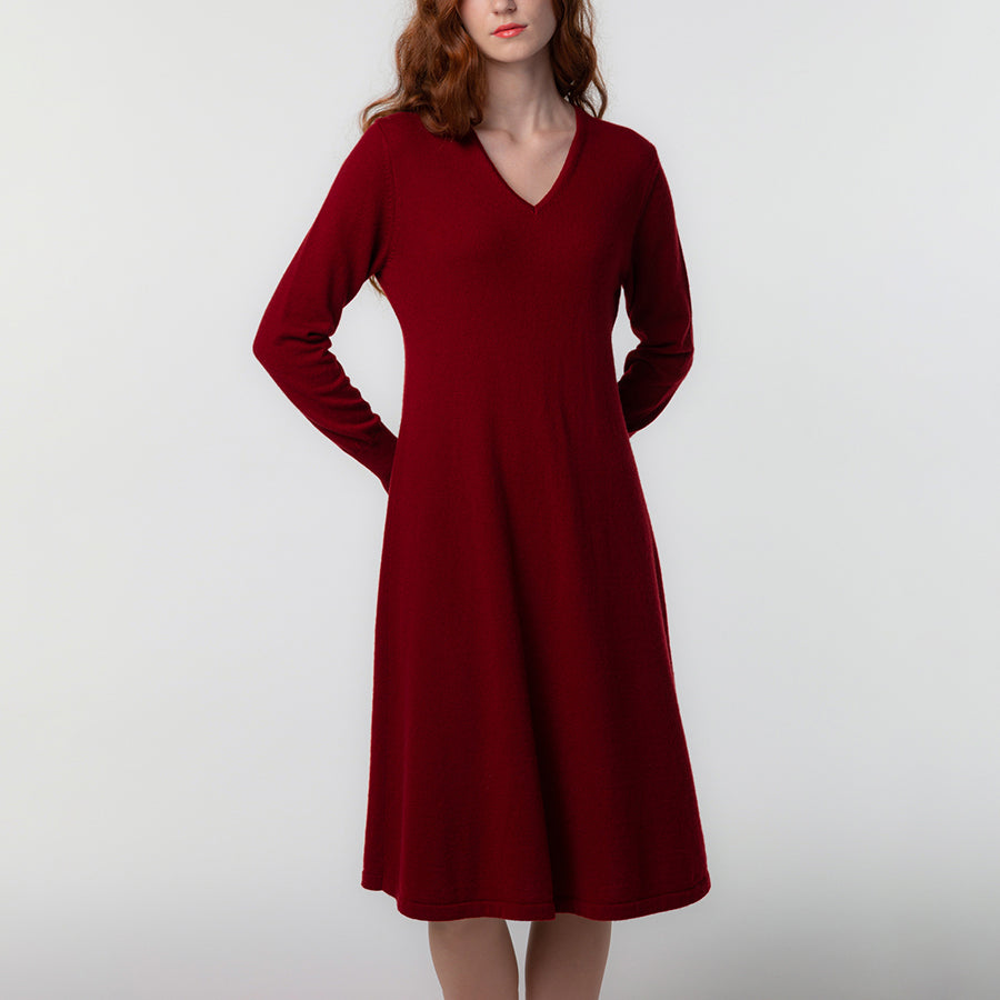 Personalized custom order of women's Japanese luxury cashmere knit v-neck dress