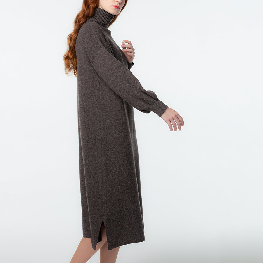 Personalized custom order of women's Japanese luxury cashmere knit milano-rib turtleneck dress