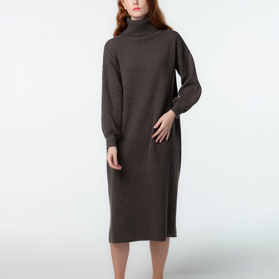 Personalized custom order of women's Japanese luxury cashmere knit milano-rib turtleneck dress