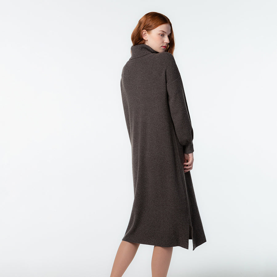 Personalized custom order of women's Japanese luxury cashmere knit milano-rib turtleneck dress