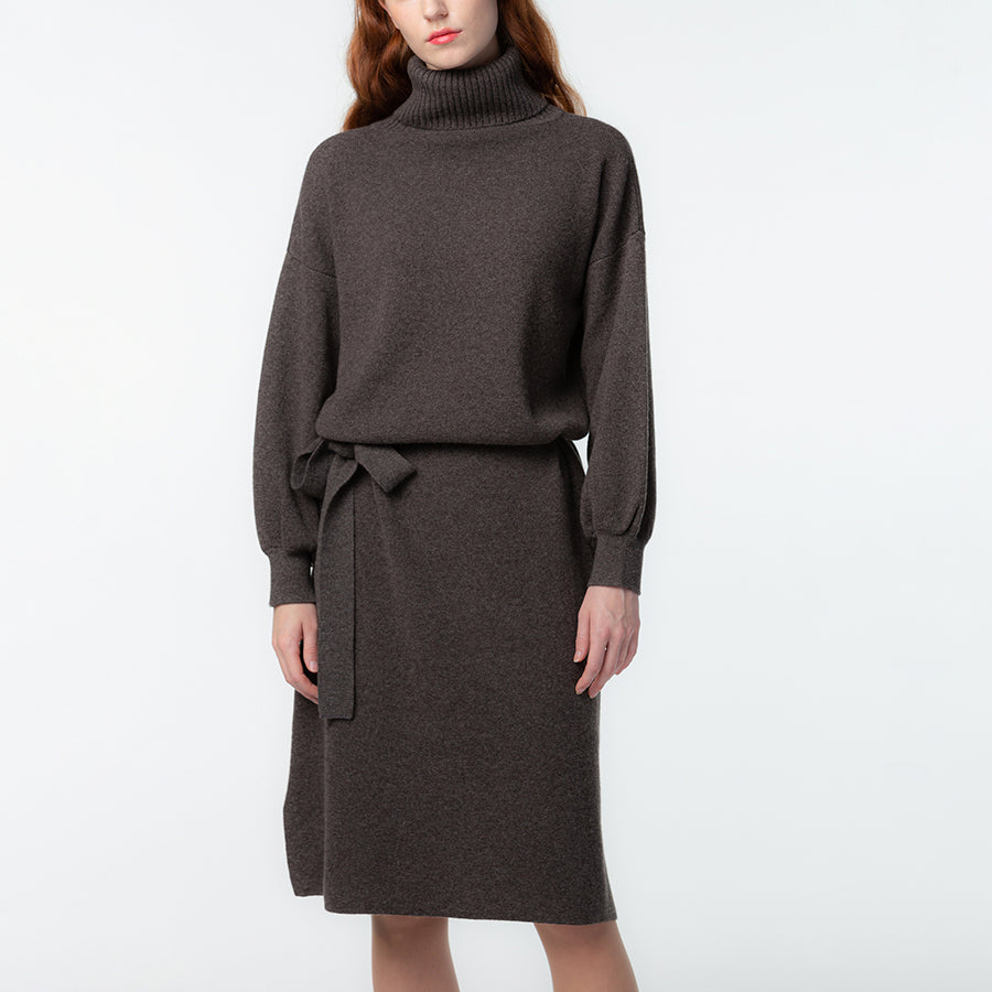 Personalized custom order of women's Japanese luxury cashmere knit milano-rib turtleneck dress