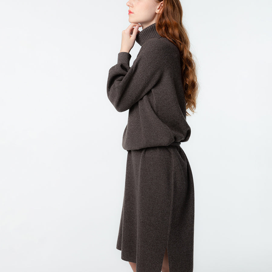 Personalized custom order of women's Japanese luxury cashmere knit milano-rib turtleneck dress