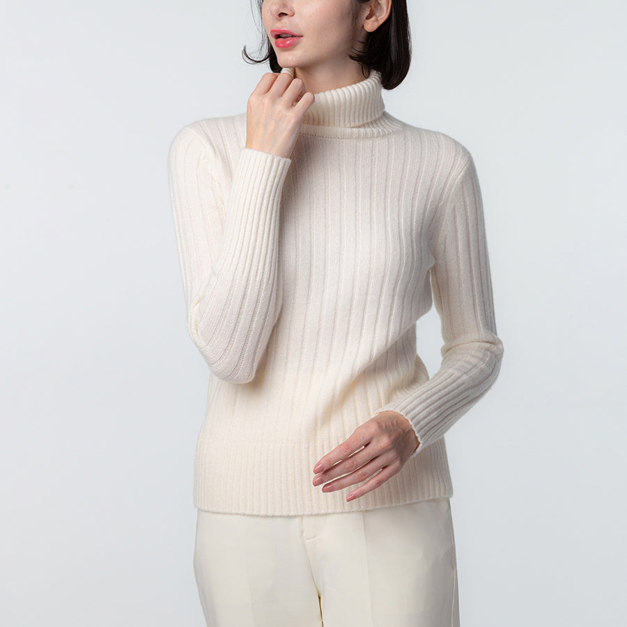 Personalized custom order of women's Japanese luxury cashmere knit rib turtleneck sweater