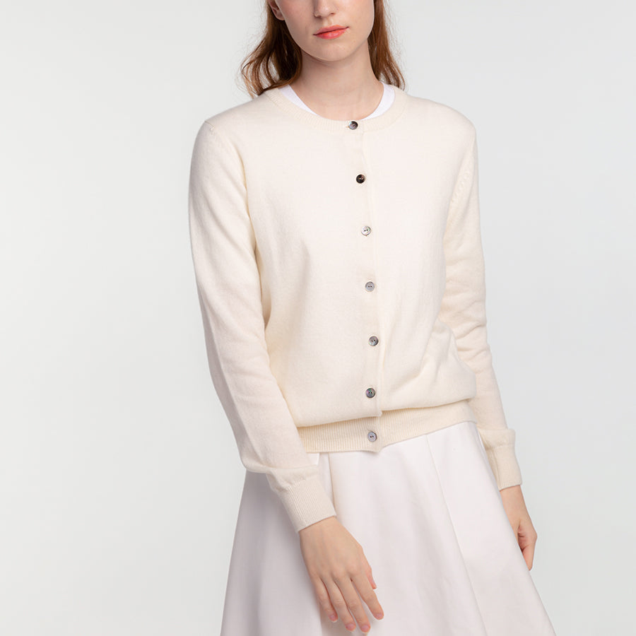 Personalized custom order of women's Japanese luxury cashmere knit crew-neck cardigan