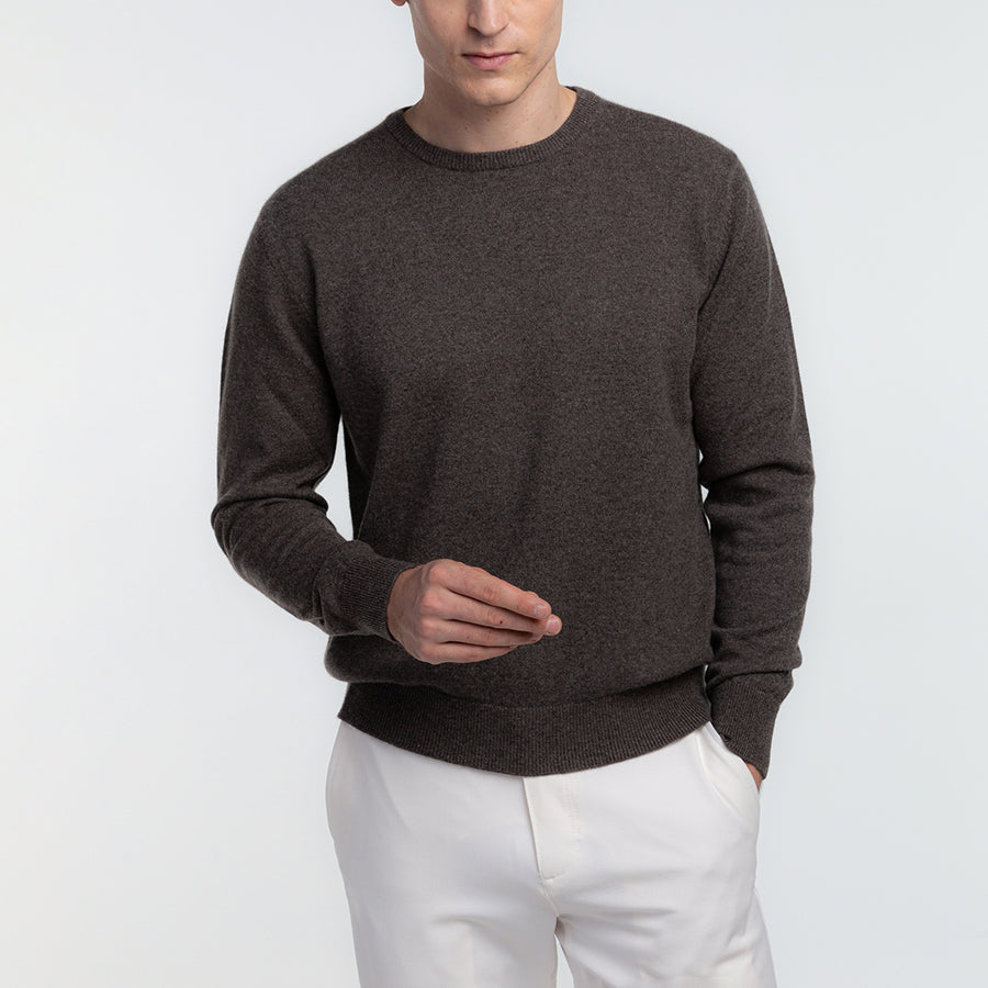 Personalized custom order of men's Japanese luxury cashmere knit crew-neck sweater