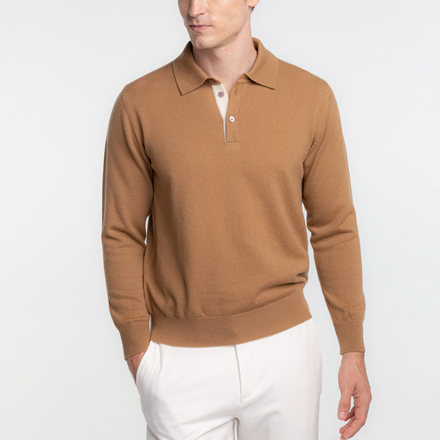Personalized custom order of men's Japanese luxury cashmere knit polo-collar sweater