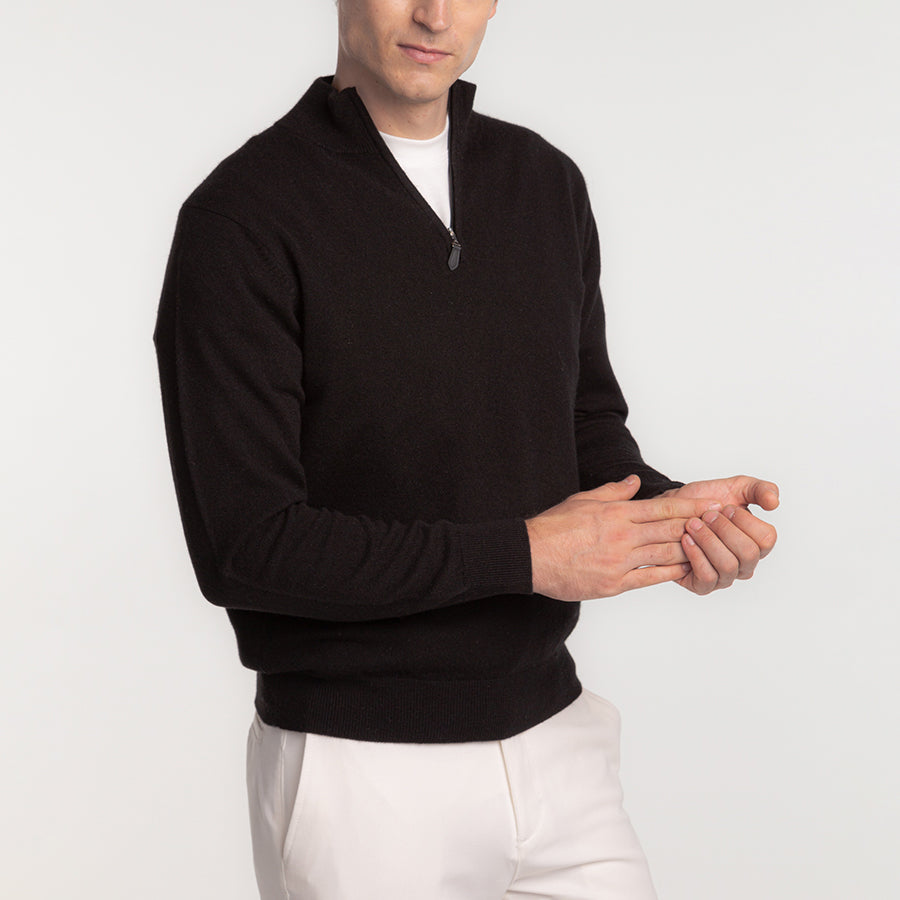 Cashmere harf zip high-necked sweater
