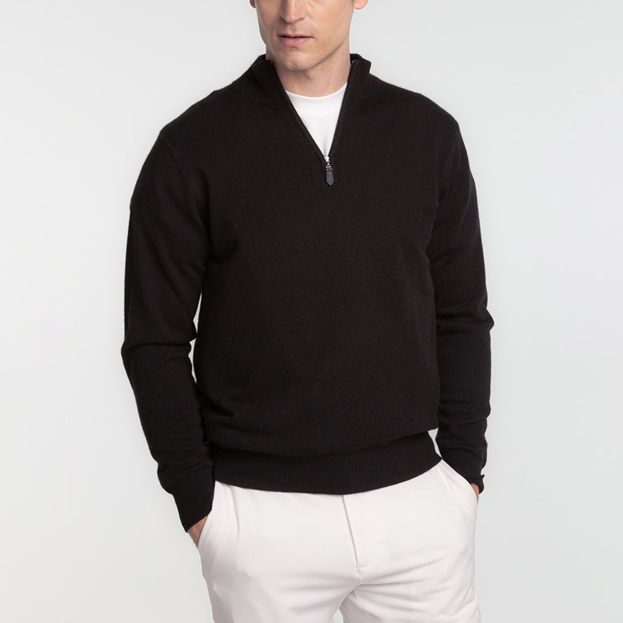 Cashmere harf zip high-necked sweater