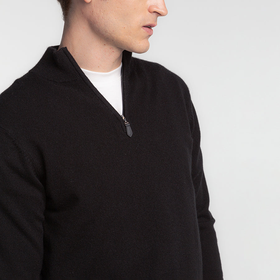 Cashmere harf zip high-necked sweater