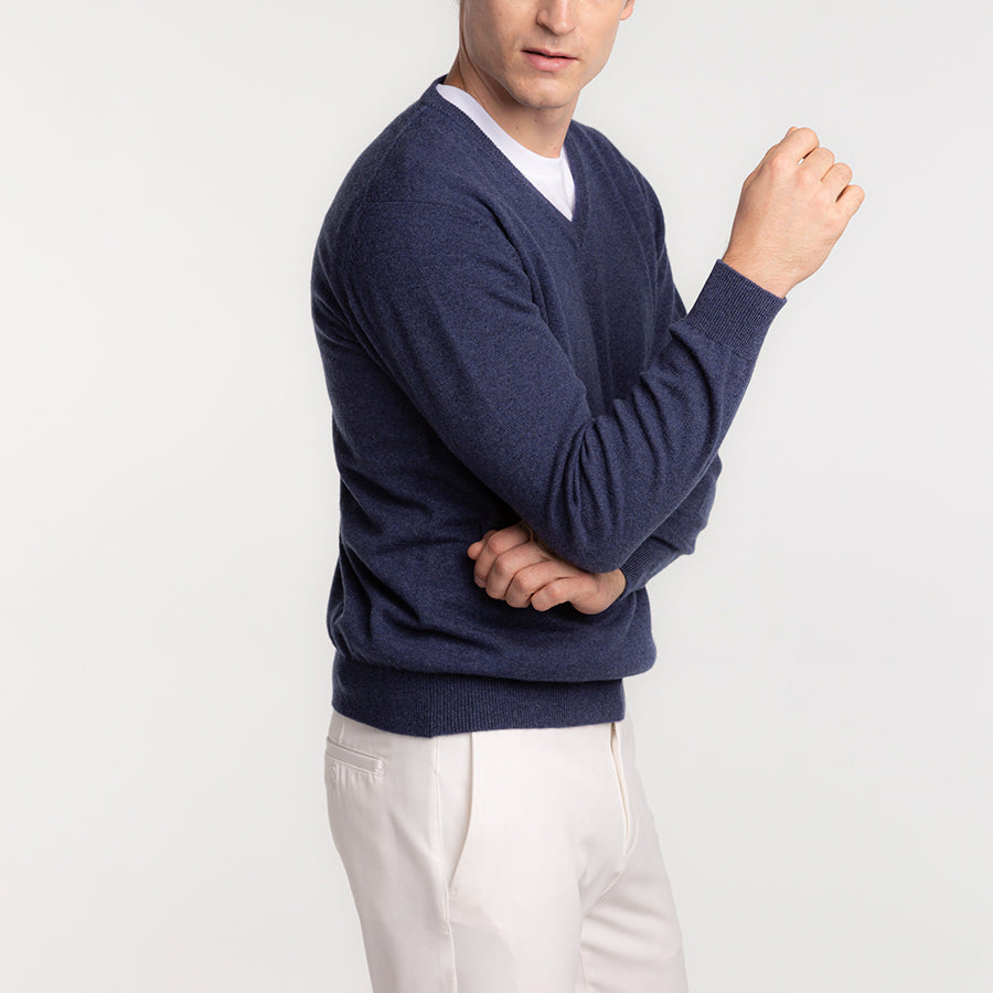 Personalized custom order of men's Japanese luxury cashmere knit v-neck sweater