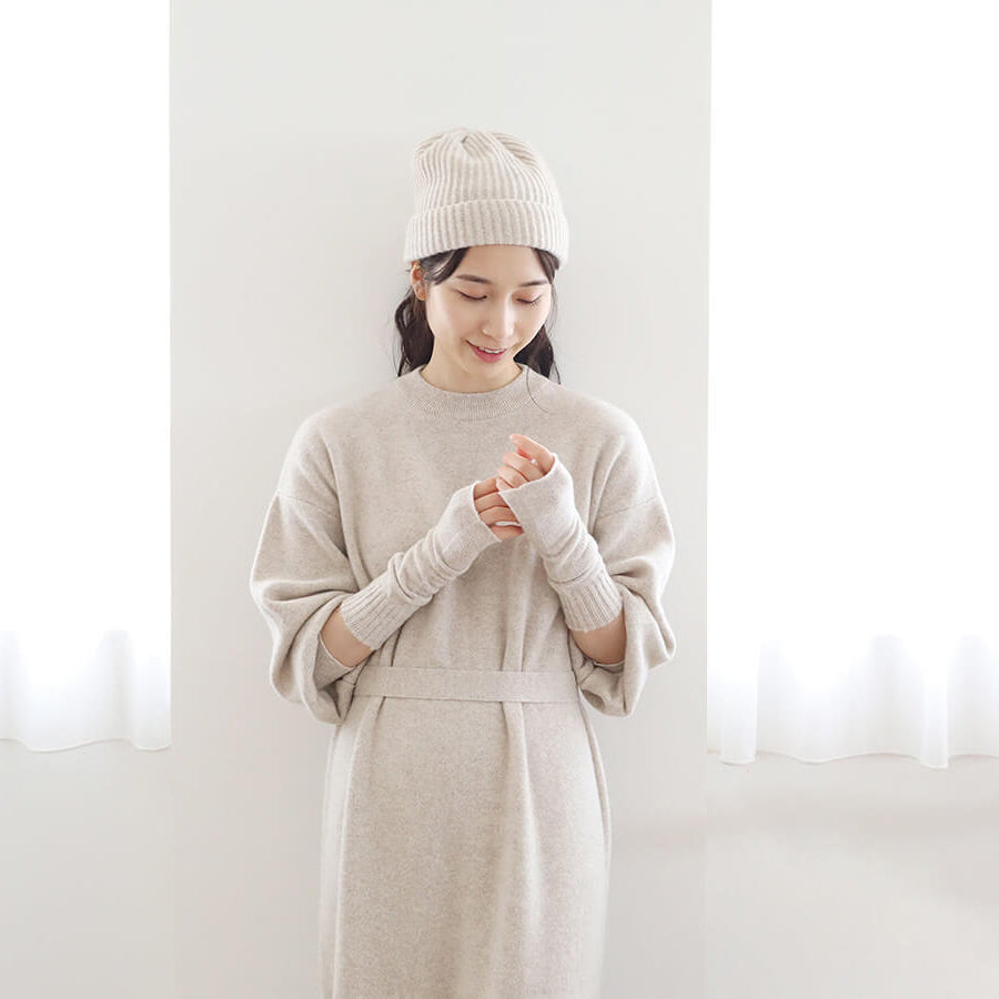Cashmere knit fullcardigan beanie