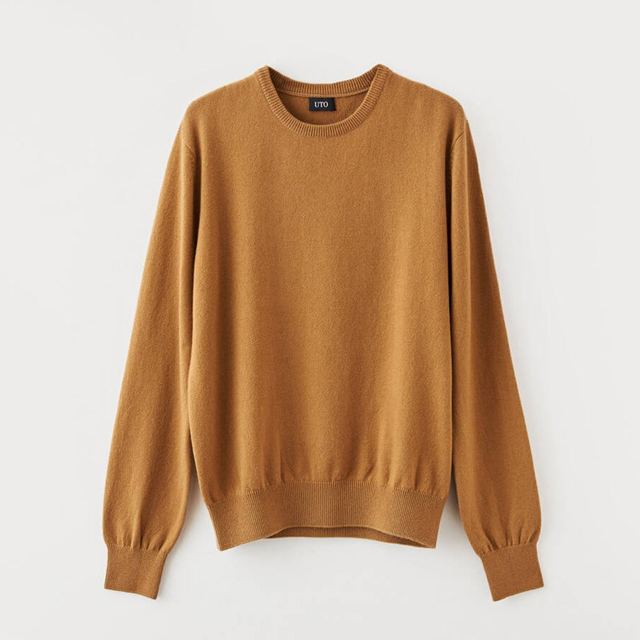 Personalized custom order of men's Japanese luxury cashmere knit crew-neck sweater