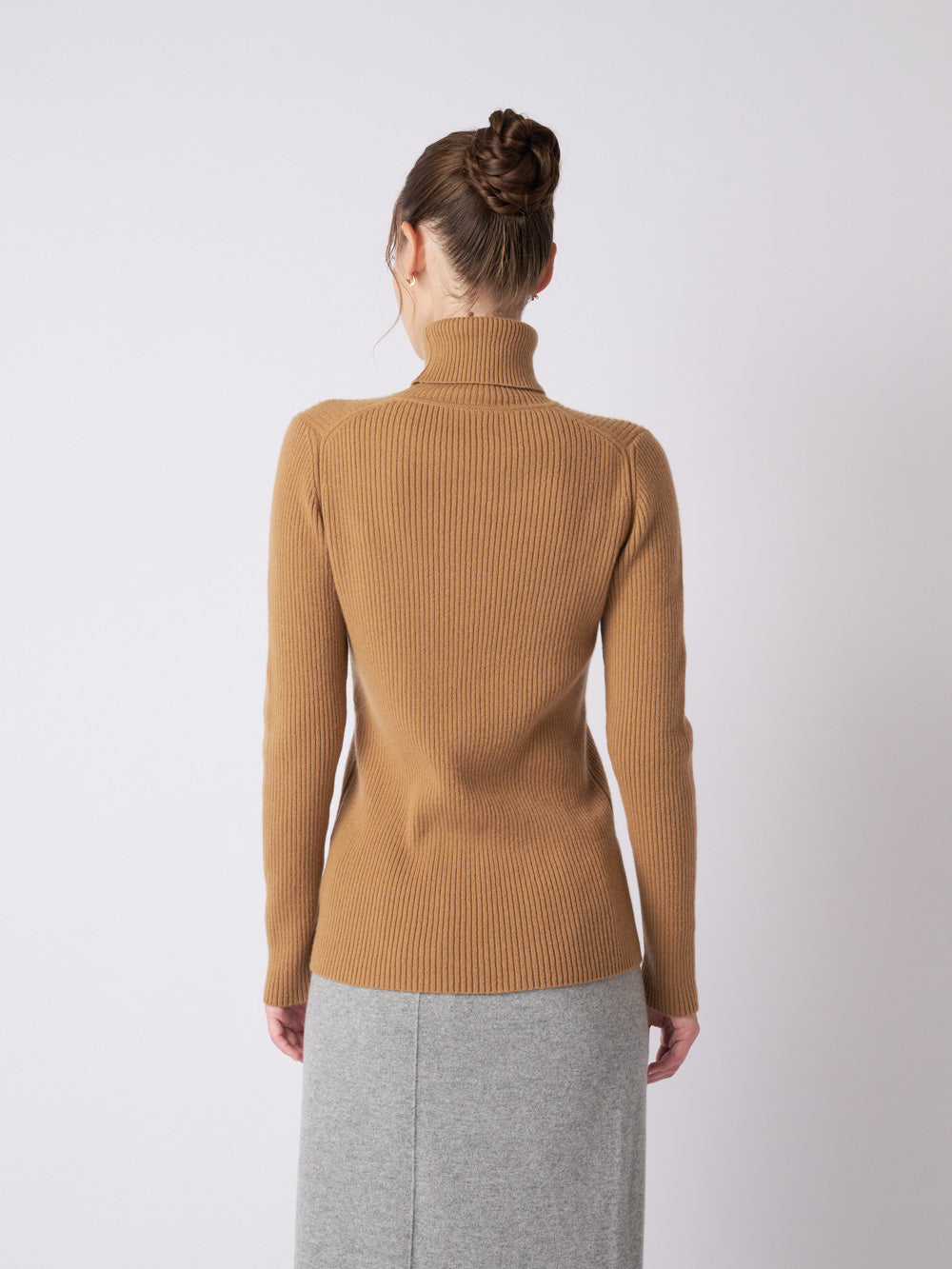 羊绒罗纹针织高领毛衣