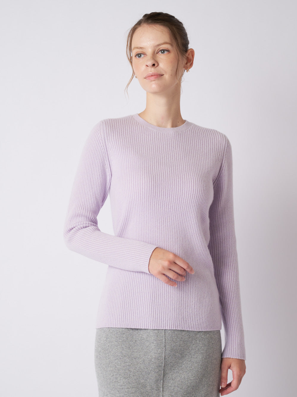 Cashmere rib knit crew-neck sweater