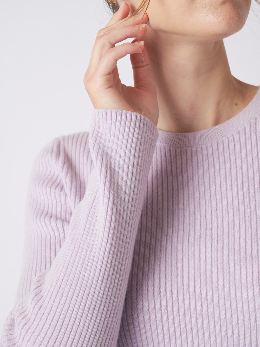 Cashmere rib knit crew-neck sweater