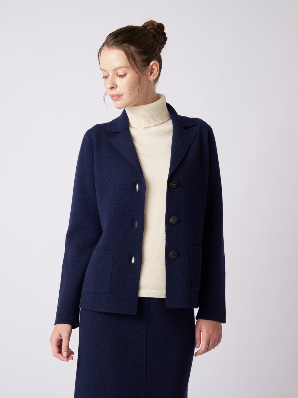Cashmere milano rib tailored knit jacket