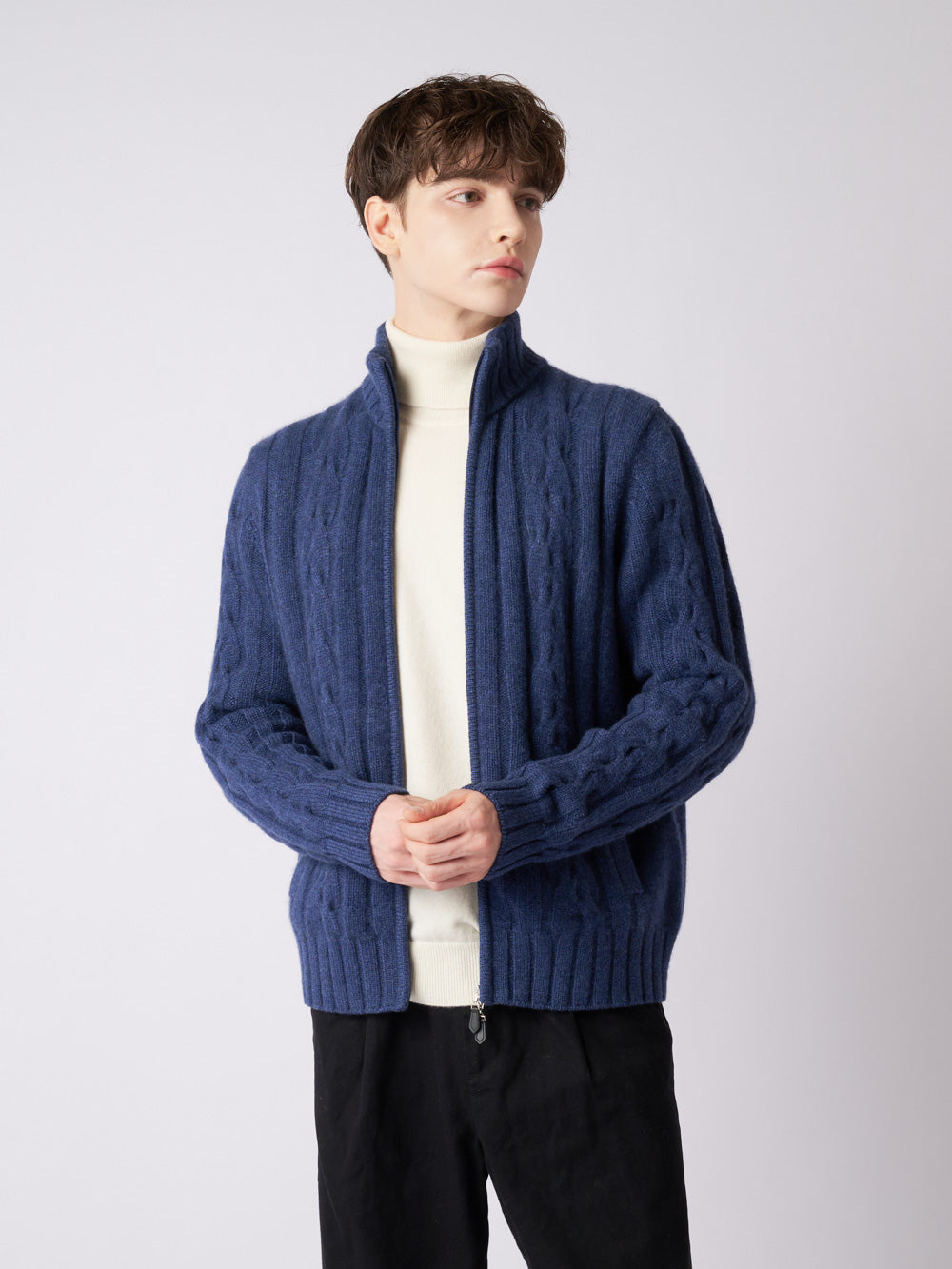 Cashmere cable full-zip jacket