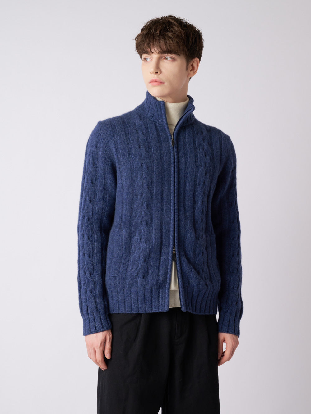 Cashmere cable full-zip jacket