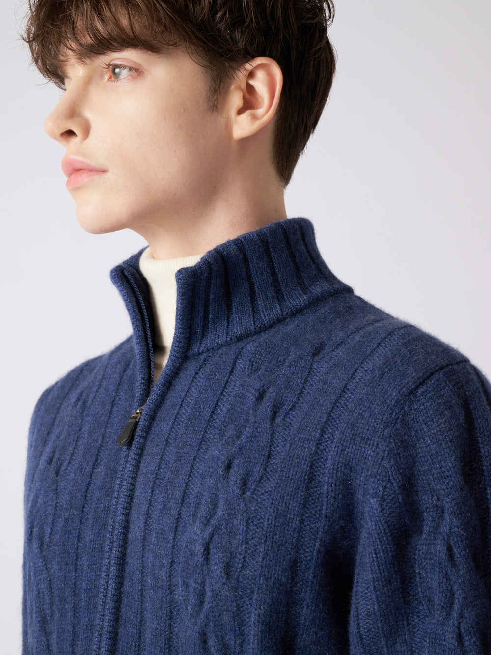 Cashmere cable full-zip jacket