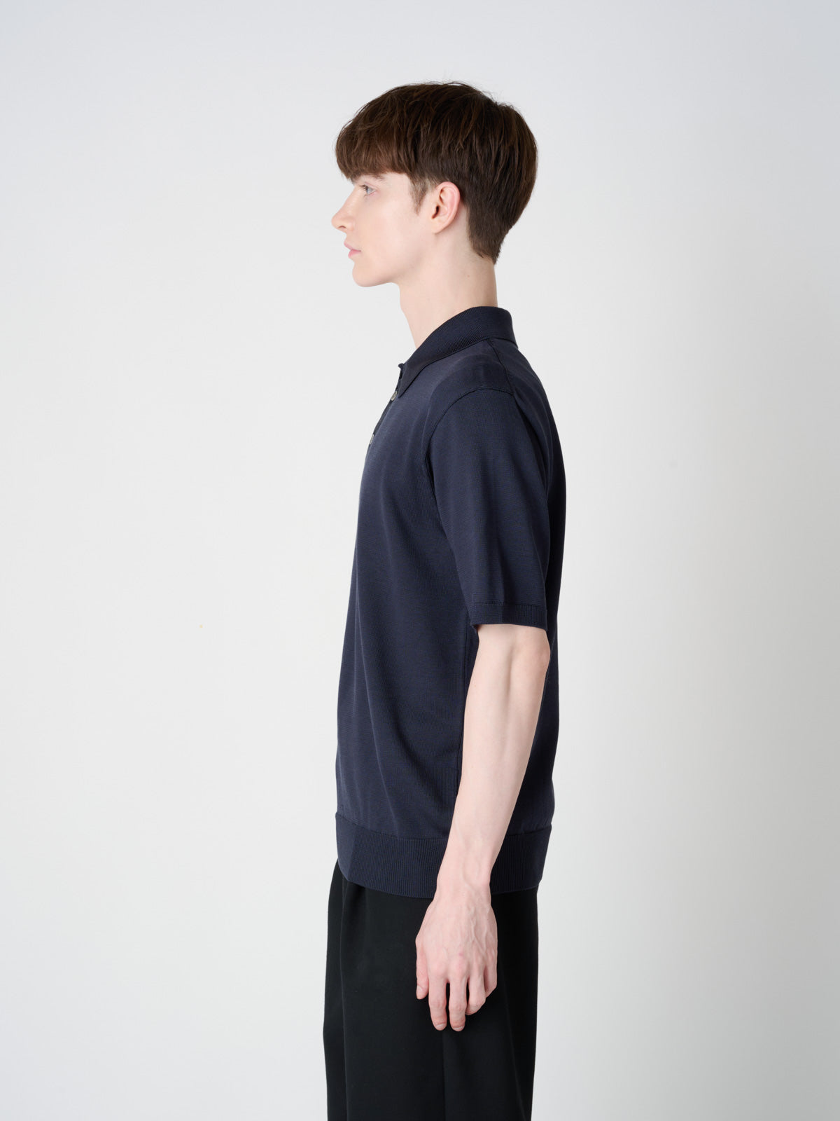 Washable Silk polo-collar sweater｜Men