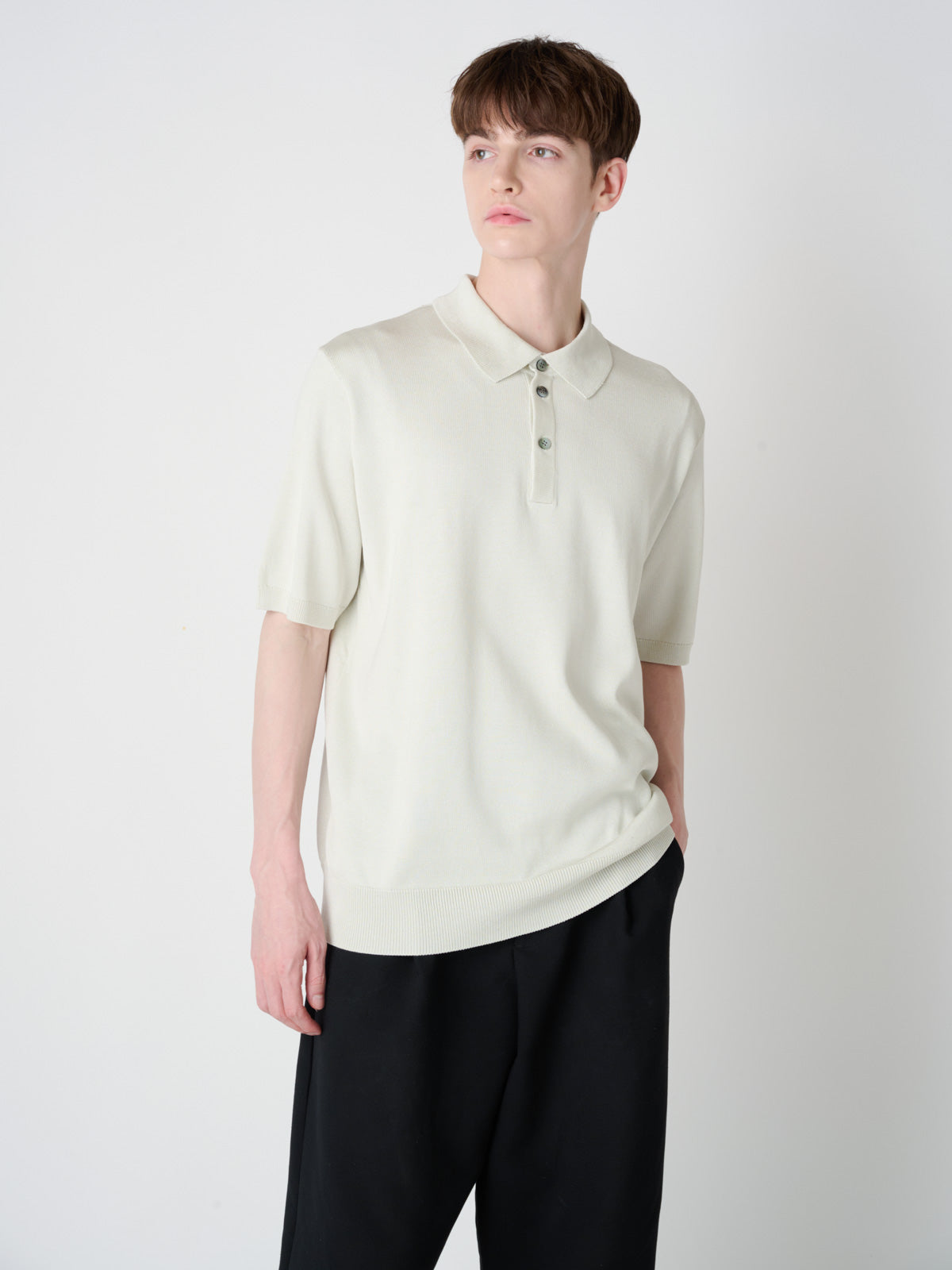 Washable Silk polo-collar sweater｜Men