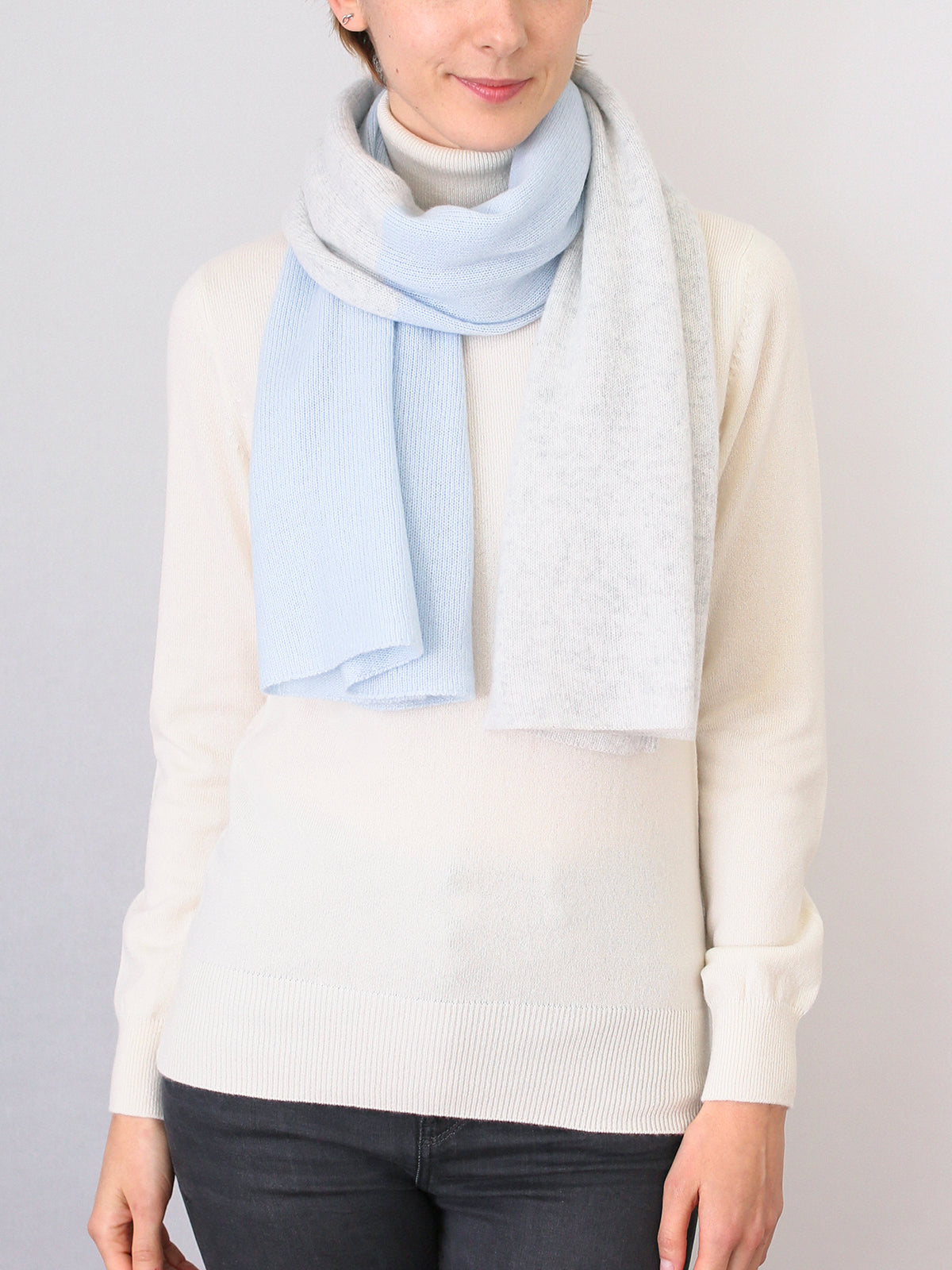 Cashmere knit angel's stole- bicolor border design (160cm × 50cm)