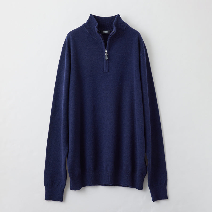 【For retailer】Cashmere harf zip high-necked sweater