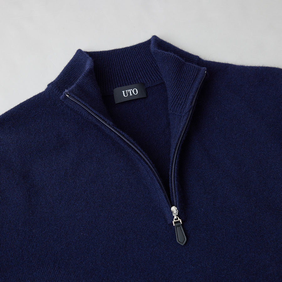 【For retailer】Cashmere harf zip high-necked sweater