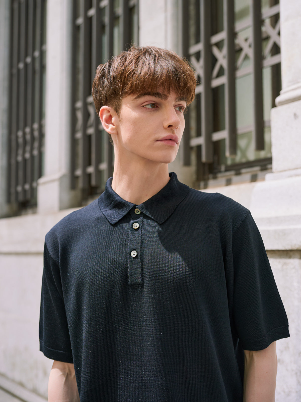 Washable Silk polo-collar sweater｜Men