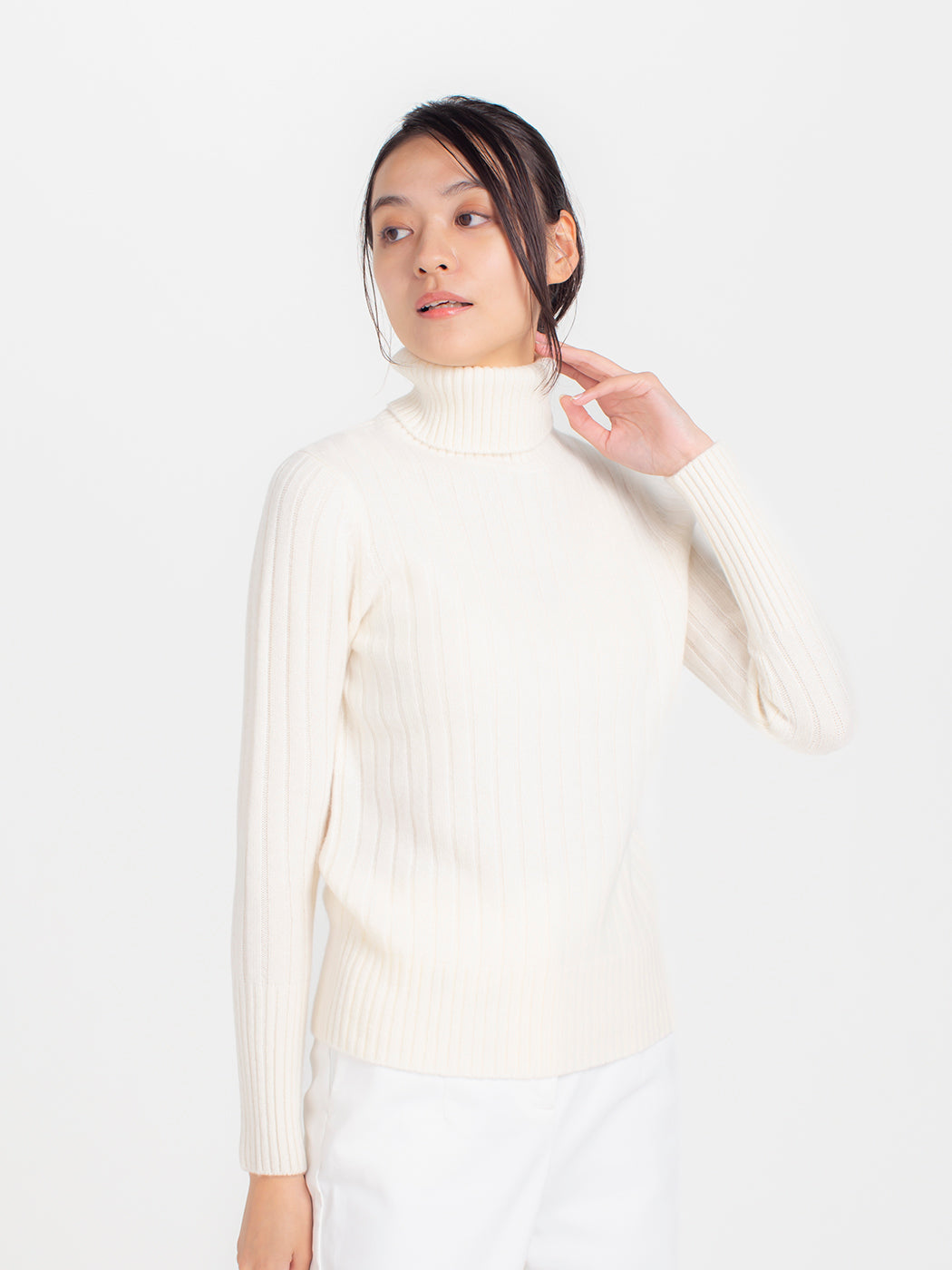 Cashmere rib knit turtleneck sweater