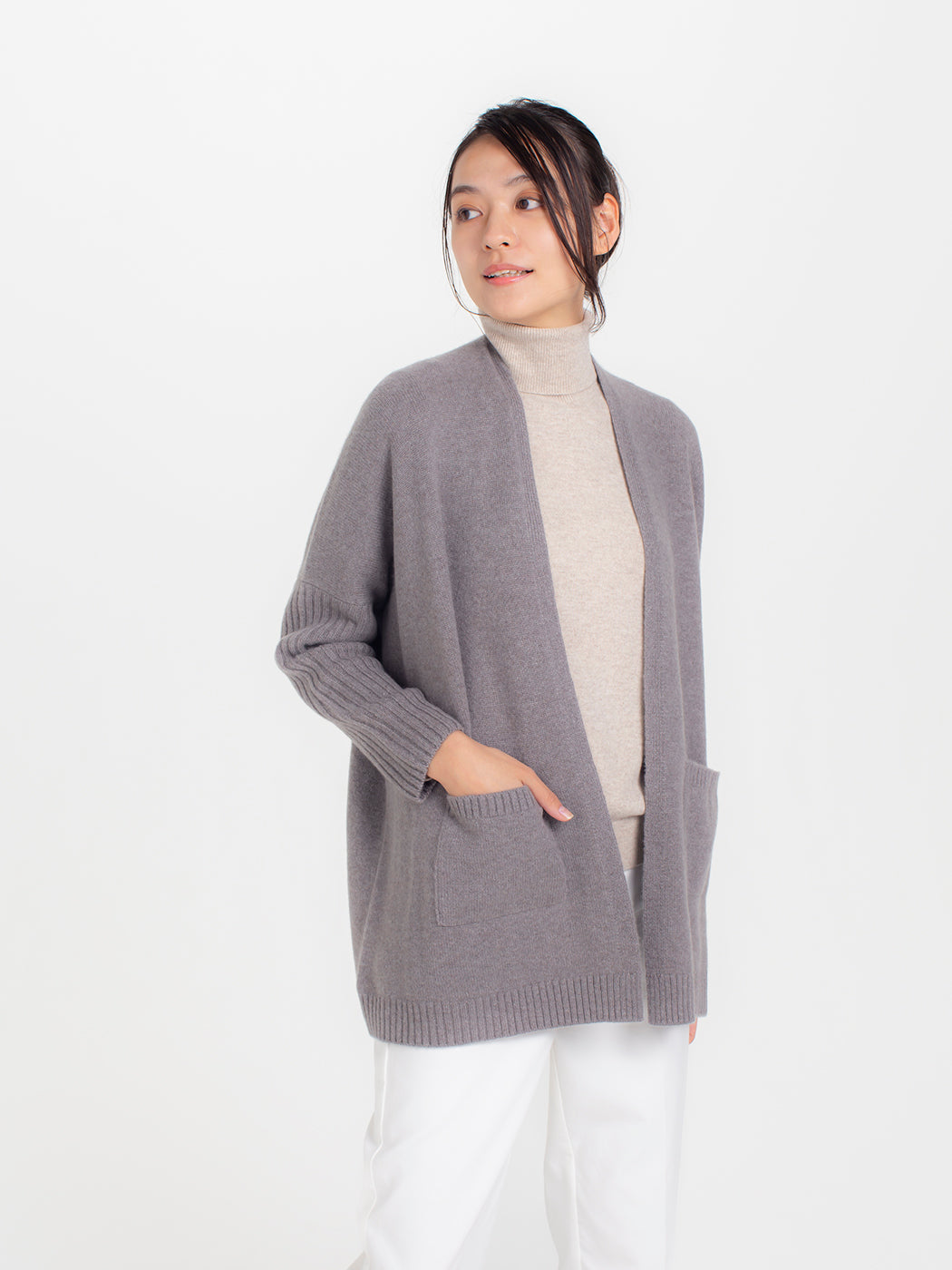 Cashmere rib-sleeve cardigan