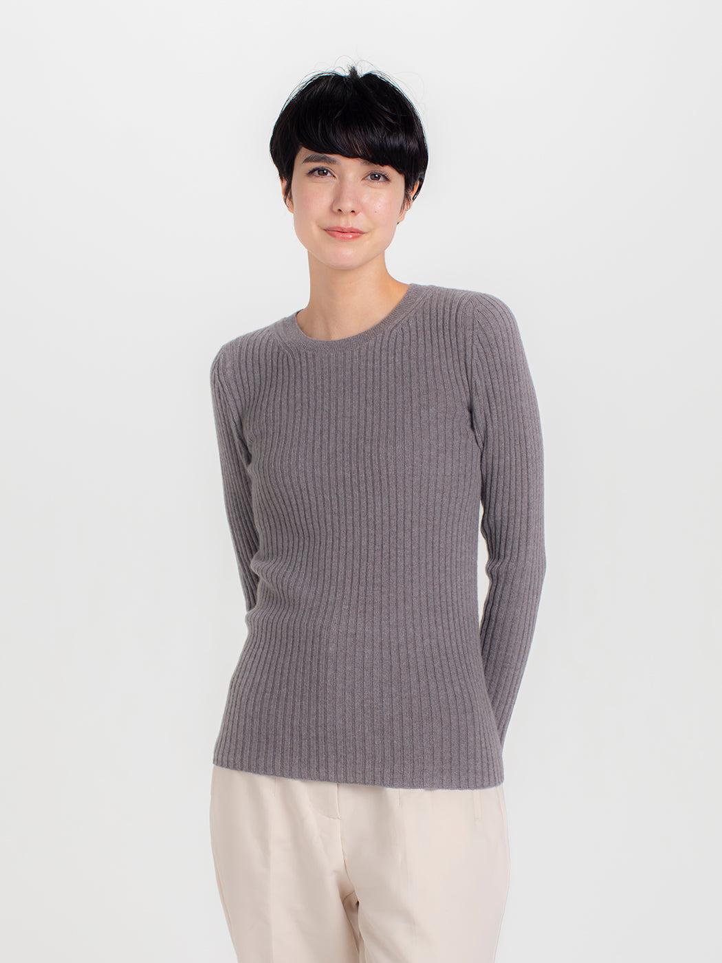 Cashmere rib knit crew-neck sweater