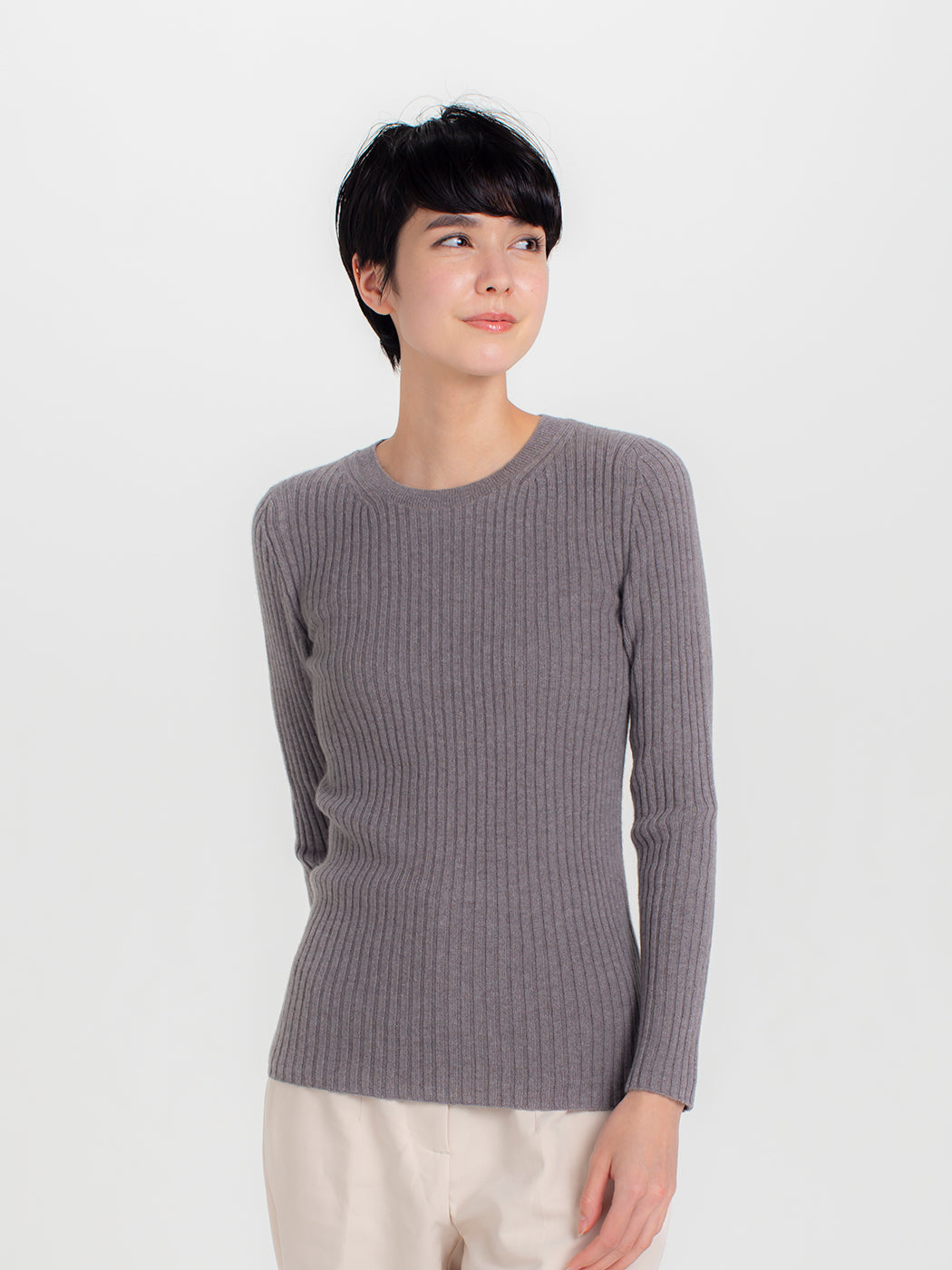 Cashmere rib knit crew-neck sweater