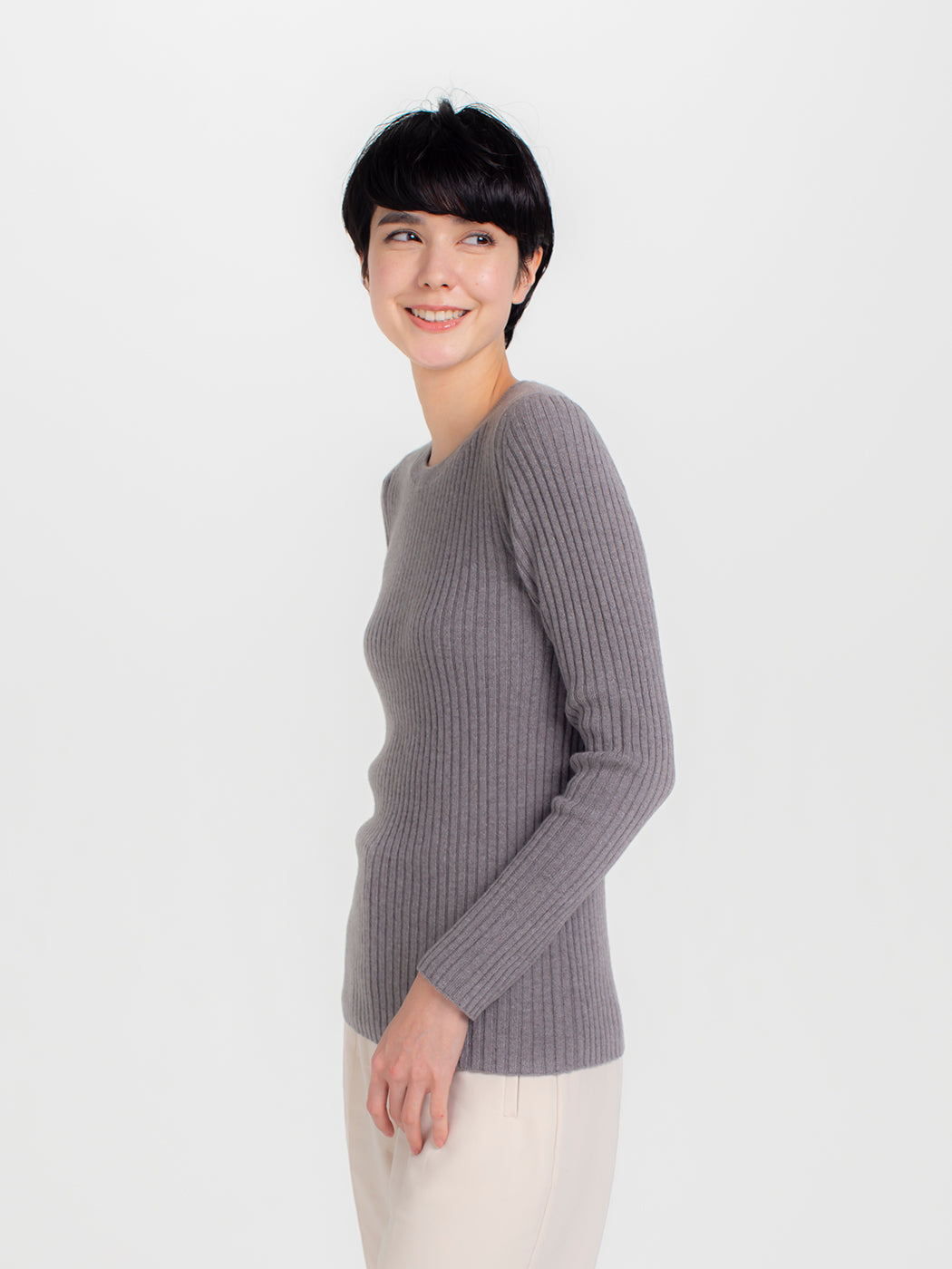 Cashmere rib knit crew-neck sweater