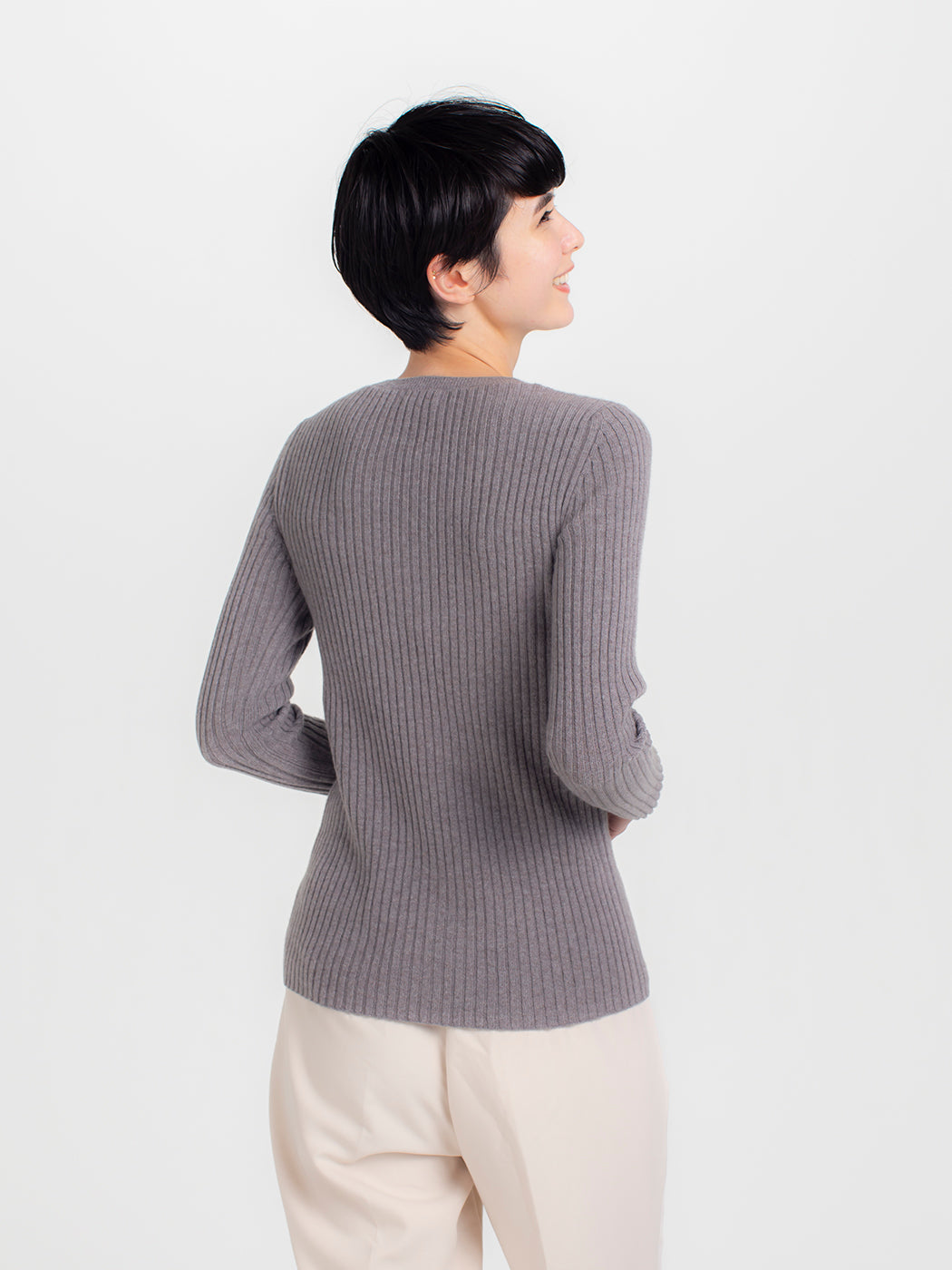 Cashmere rib knit crew-neck sweater